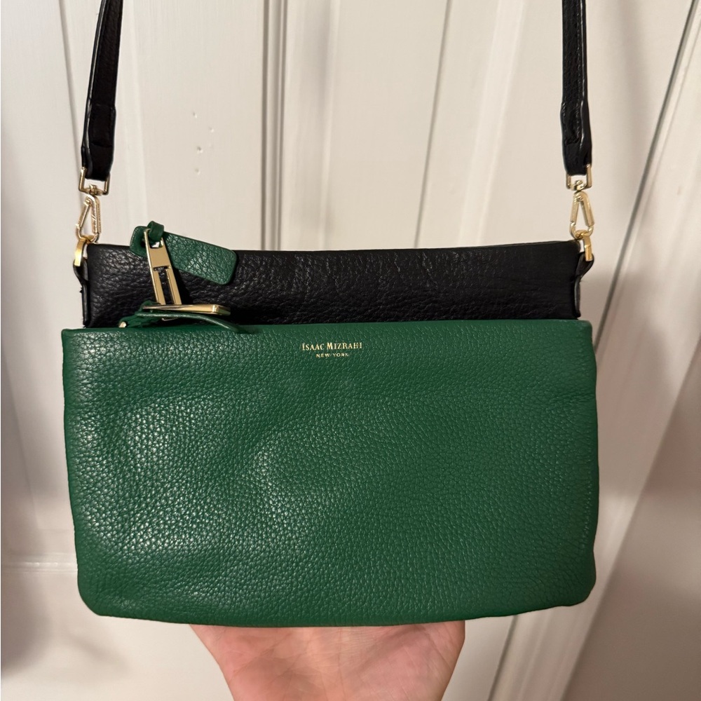 Isaac Mizrahi Green and Black Crossbody Bag with Gold-Tone Accents